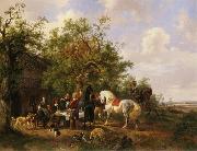 Wouterus Verschuur Compagny with horses and dogs at an inn Germany oil painting artist